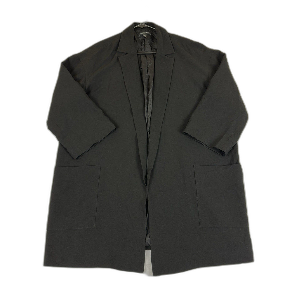Eileen Fisher Oversized Medium 100% Silk Black Blazer lined With front Pocket.